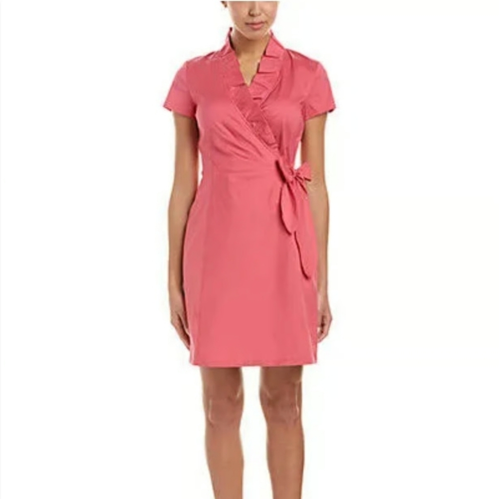 Lafayette 148 Winfrey Faux Wrap Ruffle Dress Pink 10